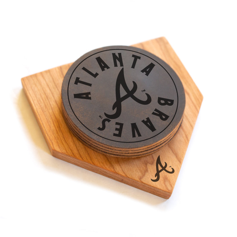 MLB, DISCONTINUED Atlanta Braves - MLB Homeplate Leather Coaster Set