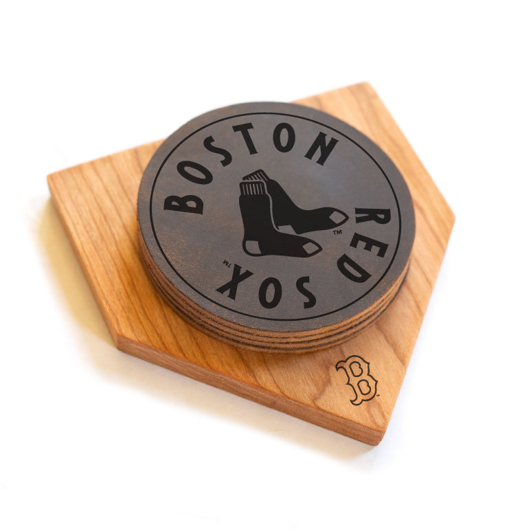 MLB, DISCONTINUED Boston Red Sox - MLB Homeplate Leather Coaster Set