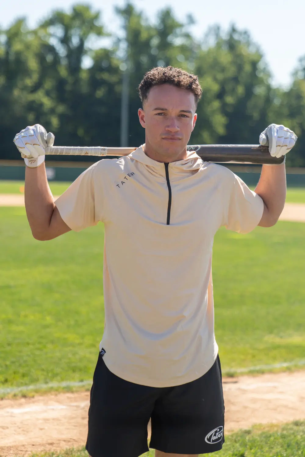 Tater Baseball - Équipement de baseball professionnel, FUNDAMENTALS | Sweat à capuche S/S 1/4 zippé | Crème