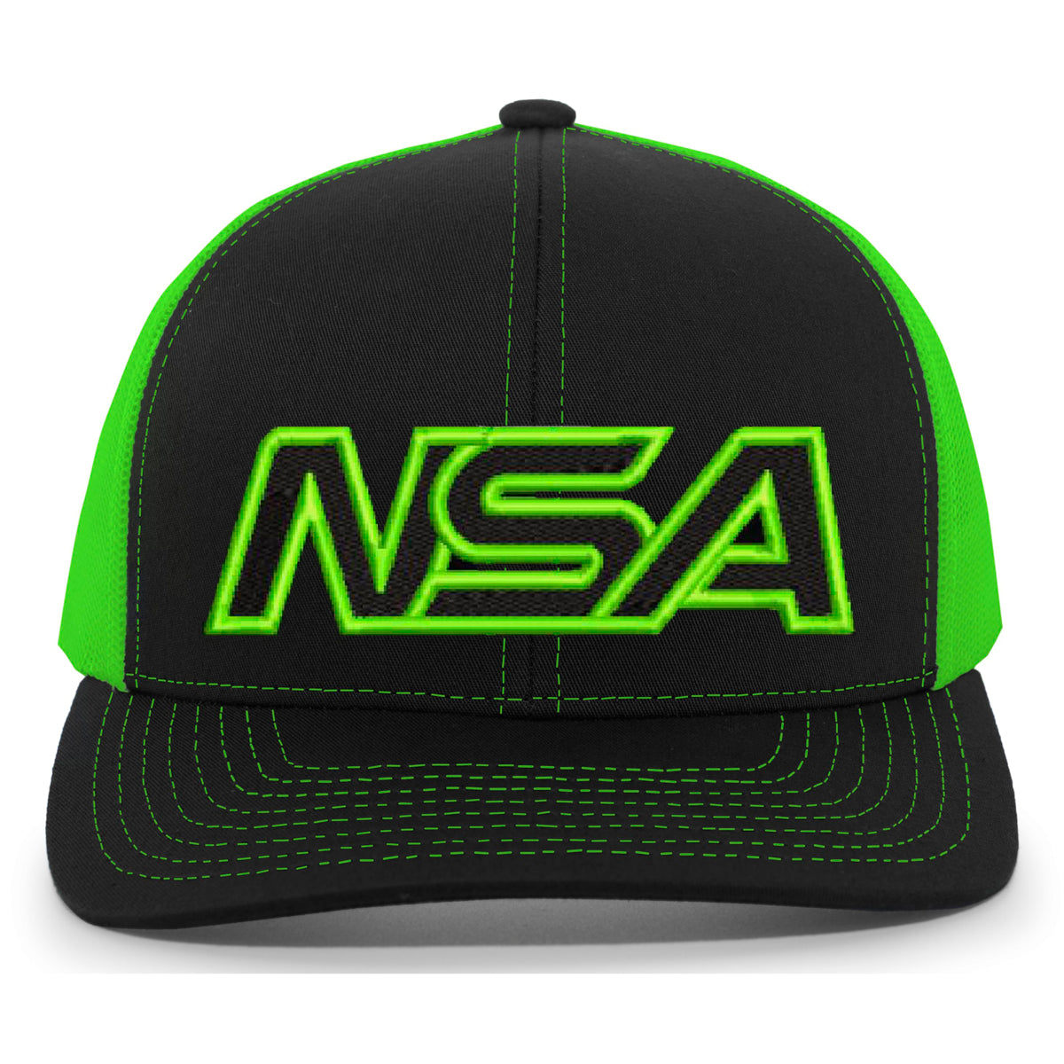 Casques Pacific, NSA Outline Series Neon Green Snapback Hat : 104-BKNGBK