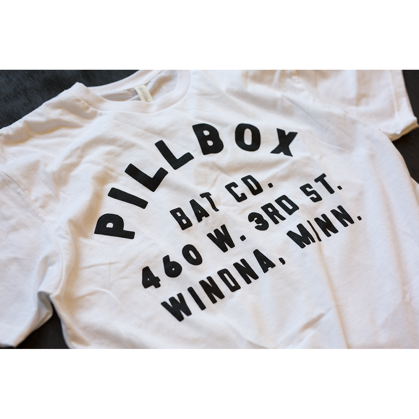 Pillbox Bat Co., Tee-shirt Address Logo - BLANC